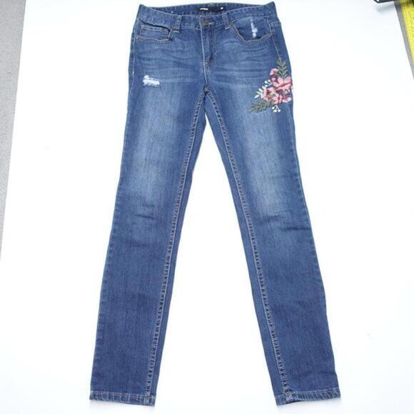 Harper Jeans Women's 29 Blue Denim Floral Stretch 5-Pockets Embroidered Skinny‎ - Picture 1 of 8